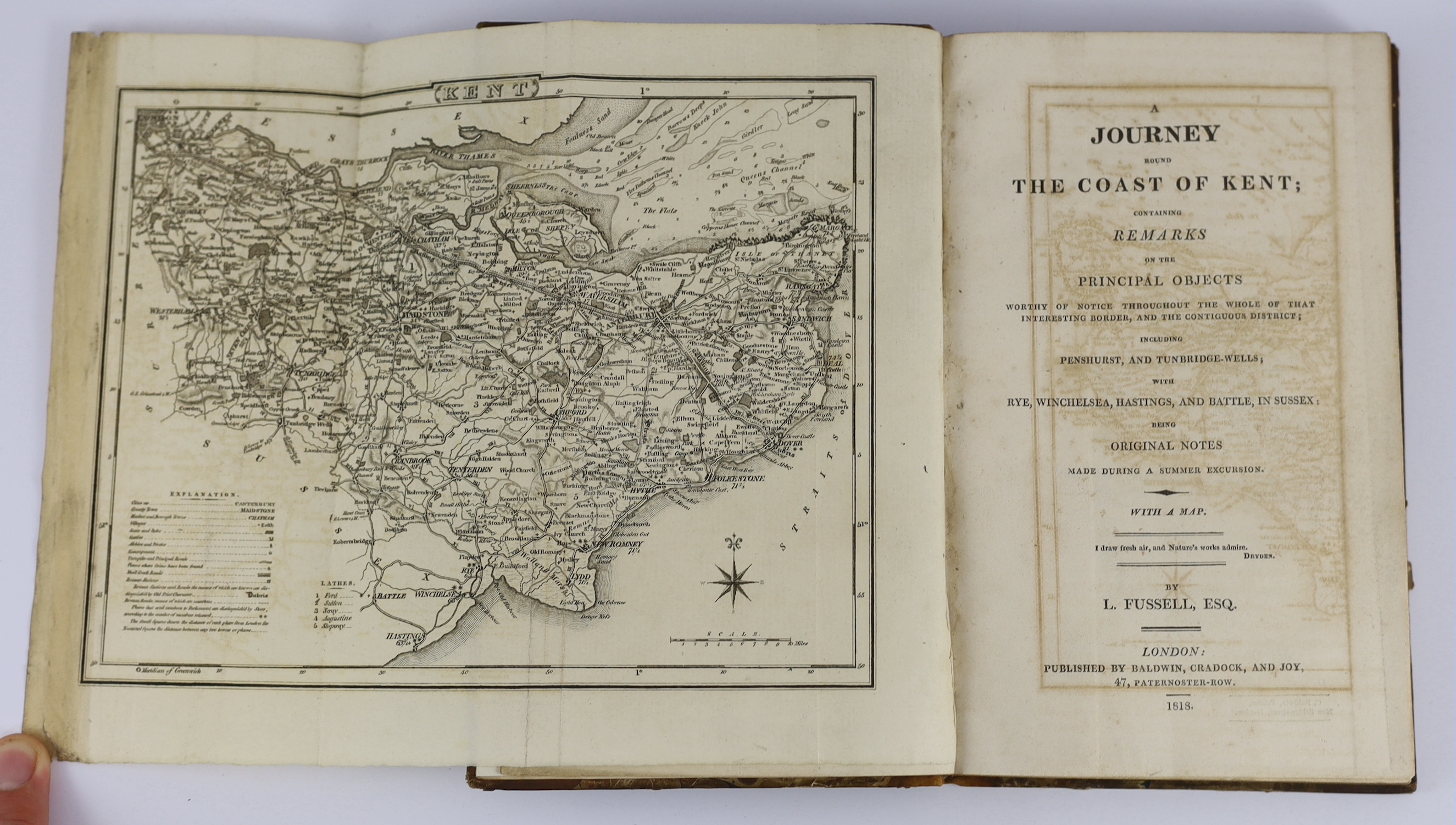 Fussell, L. - A Journey Round the Coast of Kent....including Penshurst, and Tunbridge Wells; with Rye, Winchelsea, Hastings, and Battle, in Sussex....folded map; contemp. half calf and marbled boards, gilt decorated spin